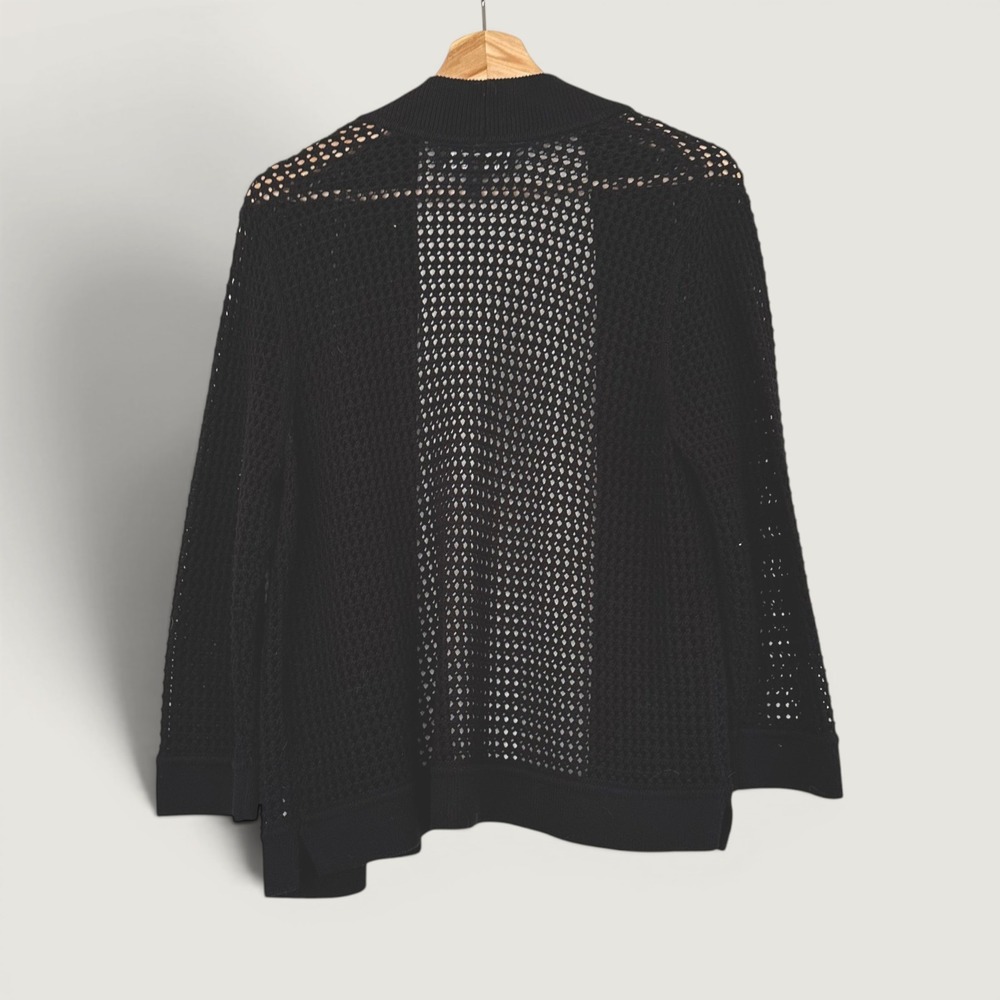 Kasper Black Sheer Lightweight Open Front Cardigan Women's Large - Picture 2 of 6